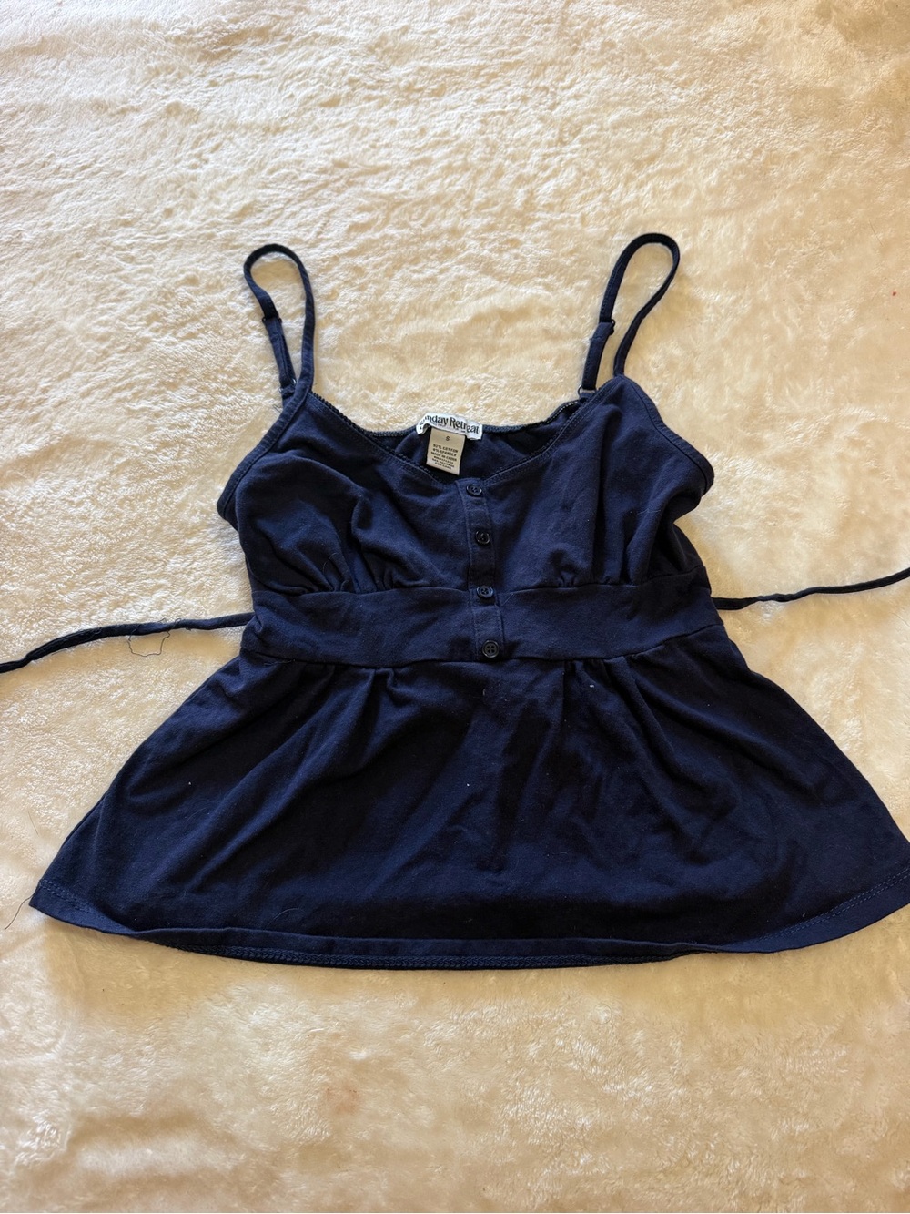 Navy Button-Front Spaghetti Strap Peplum Cami